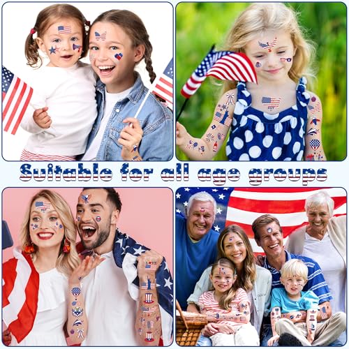 image for Huskein 106 PCS 4th of July Tattoos, Fourth of July Tattoos for Kids, 