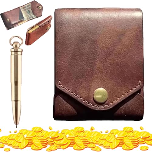 Vintage Handmade Leather Wallet, Handmade Vintage Leather Wallets, Multifunctional Handmades Leather Wallet for Men, Built-In Pen Slot, Leather Business Card Holder Compact Wallet (Wallet+Pen)