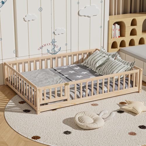 i-POOK Full Floor Montessori Bed with Slats, Fence & Door