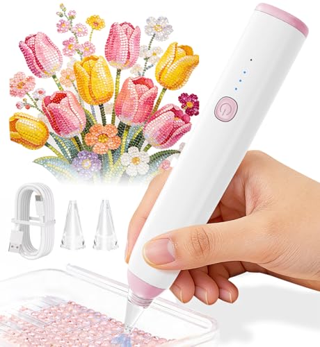 GAMPLAE Elektrischer Diamond Painting Stift Kabellos & Wiederaufladbar 2 Saugmodelle Ergonomischer Griff Diamond Painting Zubehör für Mütter/Frauen/Liebhaber von Diamantmalerei