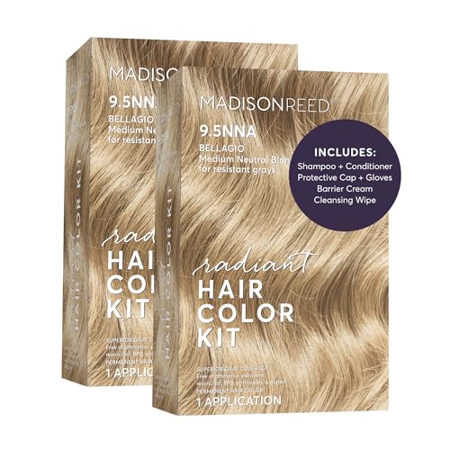 Image of Madison Reed Radiant Hair Color Kit - 9.5NNA Medium Neutral Blonde (Bellagio Blonde), Permanent Hair Dye for Resistant Grays, 100% Gray Coverage | PPD-Free & Ammonia-Free, 2 Pack