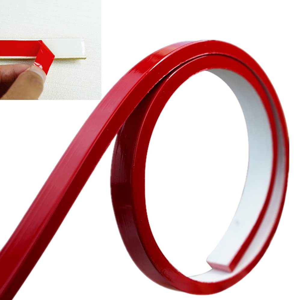 MULLSAN 10Feet Molding Trim Peel and Stick, 10x5mm Mirror Border Design, Wall Ceiling Floor Cabinet Tile Corner Edge Moulding (Red)
