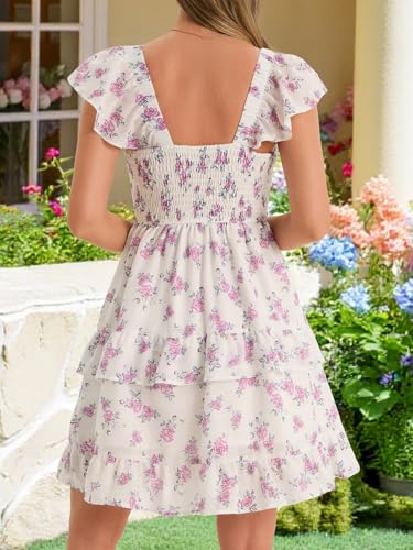 Image of Fessceruna Womens Summer Ruffle Dresses Elastic Empire Waist A-line Layered Swing Flowy Mini Dress