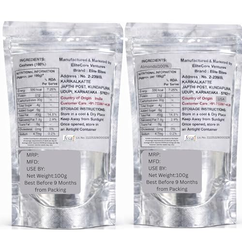 Image of Elite Bites Dry Fruits Combo 200g (100g Cashews + 100g Almonds) | Premium Kaju Badam | Jumbo Size, Fresh & Crunchy | Healthy Snack | Rich in Protein