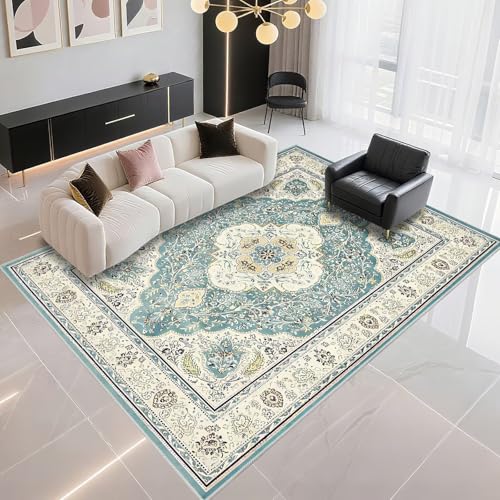 Tapis terrasse extérieur grand format bleu motif floral cuisine
