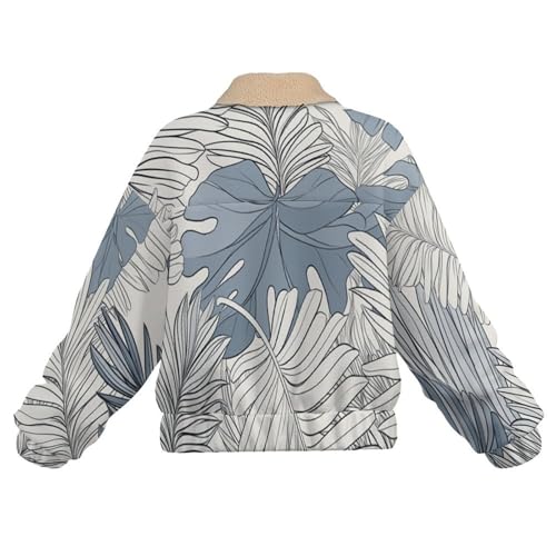 Chaqueta de forro polar cálida para mujer con diseño de arte lineal de hojas 6