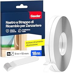 GAUDER Nastro Autoadesivo a Strappo per Zanzariere in Poliestere - Fissaggio Forte per Zanzariera da Finestra - Adesivo Trasparente per Reti Antinsetto e Protezione da Insetti (18 m)
