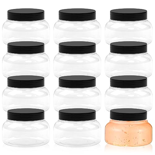 8 oz Clear Plastic Jars with Lids - BPA Free PET Food-Grade Containers - Perfect for Cosmetics, Storage, Crafts, Slime - Wide Mouth, Screw Top, Set of 12 - Mason Style, Easy-to-Clean, Leakproof