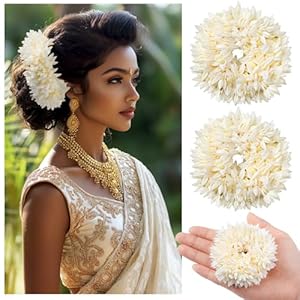 Zeyune 3 Pack Indian Hair Accessories Artificial Scented Jasmine Gajra for Women Bride Traditional Jasmine Hair Accessory Mogra Gajra for Hair Bun Bracelet for Wedding Daily Wear(Classic)