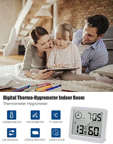 Digital Thermo-Hygrometer Indoor Room Thermometer Hygrometer 3.2 Large LCD Screen Desktop Thermometer with Temperature and Humidity Monitor Meter Gauge with Clock (Battery Included) (white)