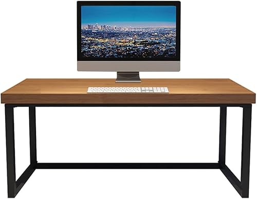 Escritorio de madera maciza para computadora de oficina en casa mesa larga de pino natural resistente con patas de metal de alto transporte ancho