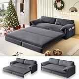 UPYOOE 66' Futon Sofa Bed Queen Size, Pull Out Bed, 3-in-1 Convertible Sleeper Sofa with Side Pocket, Modern Velvet Futon Couch for Living Room, Small Space, Apartment, Bedroom, Grey