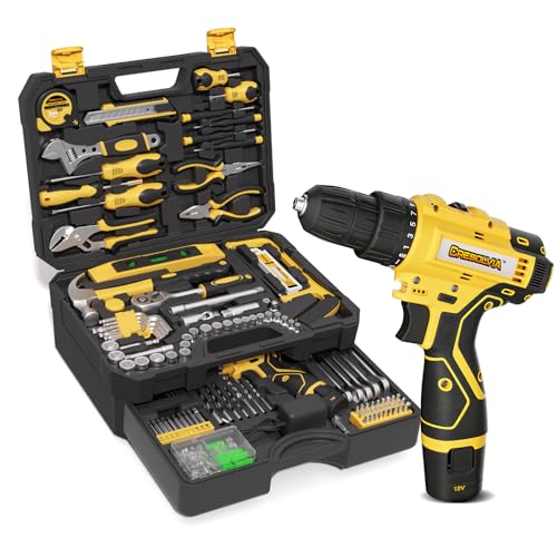 CRESOLVIA Tool Kit Box Drill Set with 12V Power Cordless Drill 299-Piece Tool Kit for Home Tool Set Storage Case with Drawer General Household Drill Set for Home Mechanics Repairs Men & Women DIY