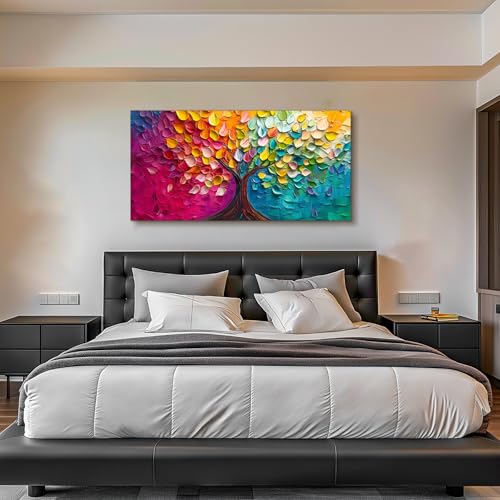 SERIMINO Tree of Life Wall Art Large Artwork, Abstract Tree Canvas Oil Painting Art Prints, Nature Plant Colorful Wall Decorations, Modern Aesthetic Pictures Wall Decor Living Room Bedroom 24"X48"