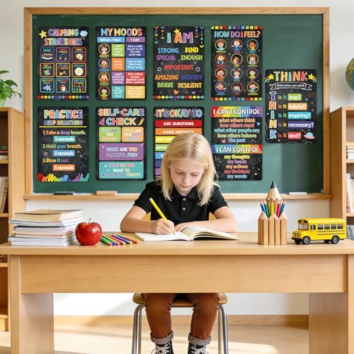 Image of 9Pcs Calming Corner Posters, 13.4 inchx9.2 inch Colorful Calm Down Corner Poster for Classroom Bulletin Boards, Educational Behavior Charts for Elementary Middle Back to School Wall Decorations Teacher Must Haves