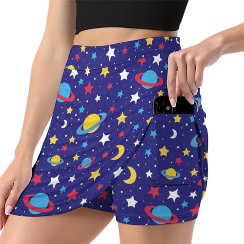 Skort avec poche anti-frottement à motifs astronomiques pour le sport féminin