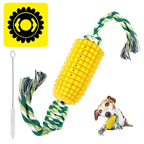 Focuspet Juguete para Perros, Juguete Masticable para Perros en Forma de Maíz con Cepillo de Dientes de Perros de Cuerda Fuerte no Tóxica para Limpieza de Dientes para Perros Pequeños Medianos