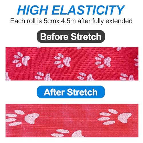 Lixiluxia 12 Rollen Selbstklebender Verband, Gipsbinden Selbstklebend, Elastische Binde, Selbsthaftende Bandage Hund Vet, Fixierbinde, Haftbandage, Pferd Bein Klebeverband, 5cm*4,5m per Rollen