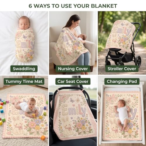 Image of Personalized Baby Blanket with Name, Custom Baby Blanket, 8 Animal Design | Personalized Baby Gift for Boy Girl, Ship Next Day, Newborn Baby Essentials