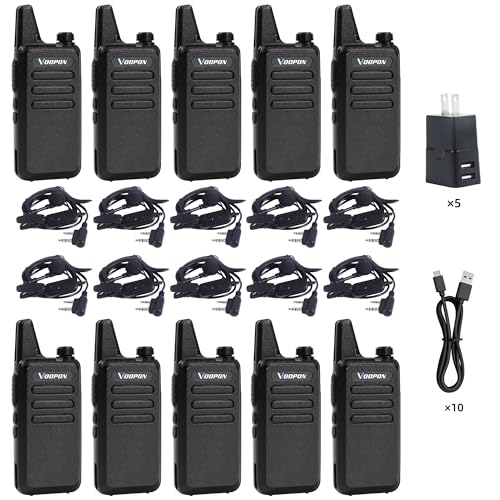 Voopon Rechargeable Walkie Talkies for Adults 22 FRS Channels with Earpieces Long Range VOX Mini Transceivers Two Way Radios for Business Company USB Charger for Camping Hiking Church Shop (10Pack)
