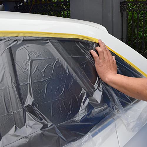 TAPEBEAR Abdeckfolie Mit Klebeband 3 Rollen, Transparent malerabdeckfolie, Selbstklebende Malerband Mit Abdeckfolie Zum Schutz Von MöBeln, Staubschutz, 1400mm x 27m