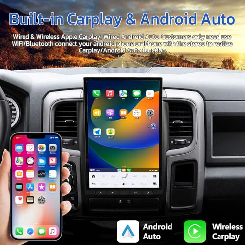 14.4 Inch Android 13 Car Radio for Dodge Ram 1500 2500 3500 2013-2018 Stereo Upgrade Tesla Style Head Unit Multimedia Player Touch Screen Android Auto GPS Navigation