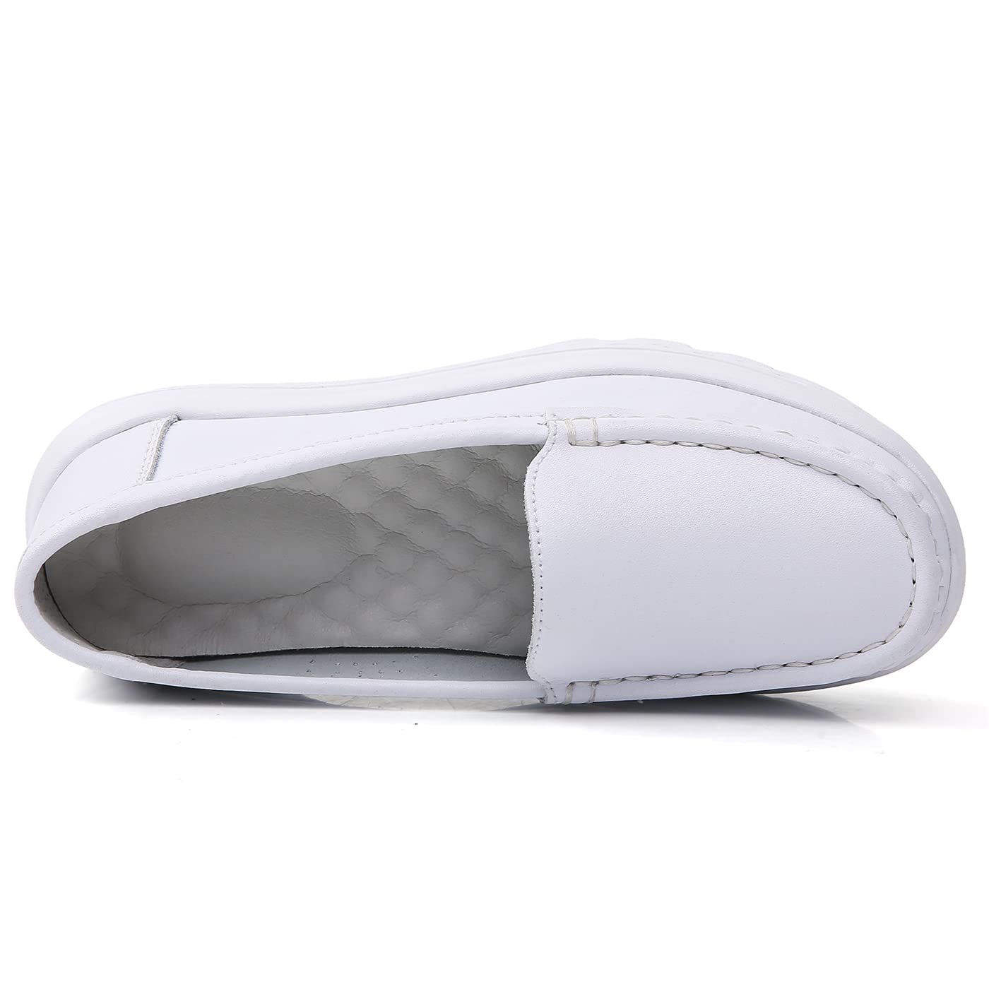 Medasain Women's Lightweight Work Nursing Shoes Non-Slip Comfortable Walking Shoes Restaurant Work Shoes Leather Loafers Nurse Shoes White
