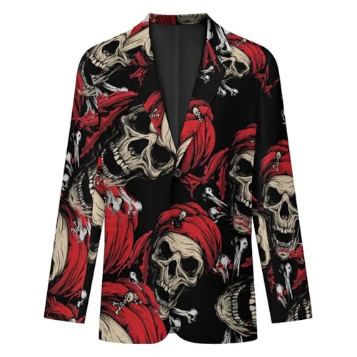 Jolly Roger Piratees Skull Mens Casual Blazer Button Suit Jacket Lightweight Sport Coat for Work Business4