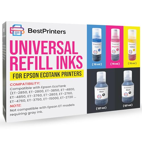 Universal Ink Refill Bottles - Compatible with Epson ET 4 Color Printer, Dye Based Ink