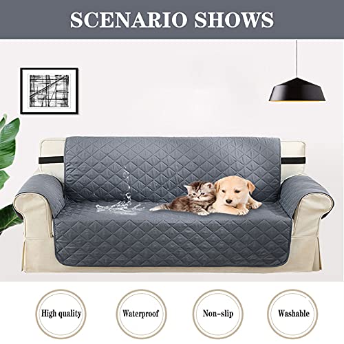 Jhld Furniture Protector, Microfiber Soft Sofa Cover Quilted Washable Waterproof Sofa Slipcover Non Skid Foam Elastic Bottom For Pets Kids Cat Dog-Light Grey-190X279Cm(74.8X110In) #TOP1