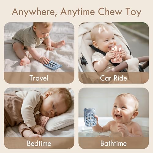 Image of Moonkie Silicone Press Phone Teething Toy for Baby 3 Months+ | Soft BPA-Free Teether with Icon & Number Pop Bubbles | Ideal Gift for Baby Boys