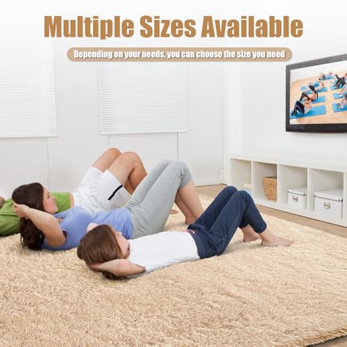 Shag Area Rug for Bedroom 5x8,Beige Fluffy Area Rugs for Living Room,Soft Fuzzy Rug Non-Shedding Indoor Plush Carpet for Kids Bedroom Nursery Dorm Home Decor