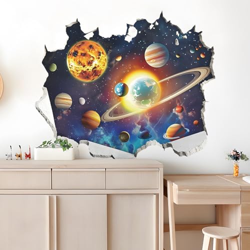 Fuqidznb FSZI-1114 3D Broken Wall Universe Window Wall Stickers, Galaxy Outer Space Wall Murals, Wall Art Decorative Sticker For Kids Home, Living Room thumb #2