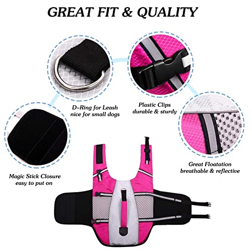 Afr&Rf Dog Life Jacket Swimming Vest Lightweight High Reflective Pet Lifesaver With Leash Lift Handle Ring,Pink,Xs #TOP3