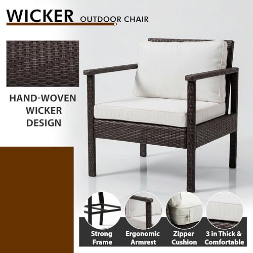 Image of BRISHI Outdoor Sofa Set || Balcony Sofa || Patio Furniture Sets || Indoor Sofa|| Wicker Rattan Garden Sofa Set with Cushion and Center Table, 4 Seater (Brown & White)