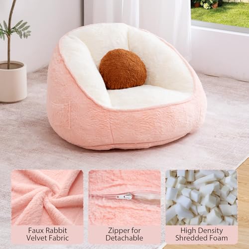 HOMMPA 3FT Bean Bag Chair with Pocket Faux Rabbit Fur Bean Bag for Teens & Kids Comfy Lounge Lazy Floor Sofa Accent Chair for Living Room, Bedroom,Dorm,Peach Pink - image 3