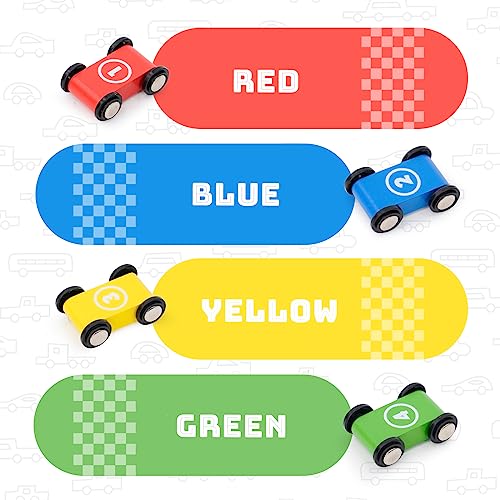 Kugelbahn Autos Holz ab 1 Jahr, Auto Rennbahn Holz Spielzeug, Holz Kinderspielzeug 1 2 Jahre Jungen mit 4 Miniautos und 2 Parkplätzen