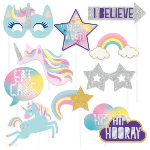 Unique Party - Accesorios de Fotomatón - Diseño de Fiesta de Unicornio - Conjunto de 10 (72509)