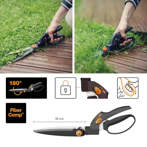 Foto von Fiskars Rasenkantenschere GS40, Einstellbarer Schneidewinkel (180°), Länge: 35,5 cm, Stahl/Kunststoff, Schwarz/Orange, SmartFit, 1023632