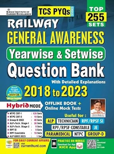 Railway General Awareness Yearwise and Setwise Question Bank 2018 To 2023 Solved Papers Top 255 Sets TCS PYQs (English Medium) (4891)