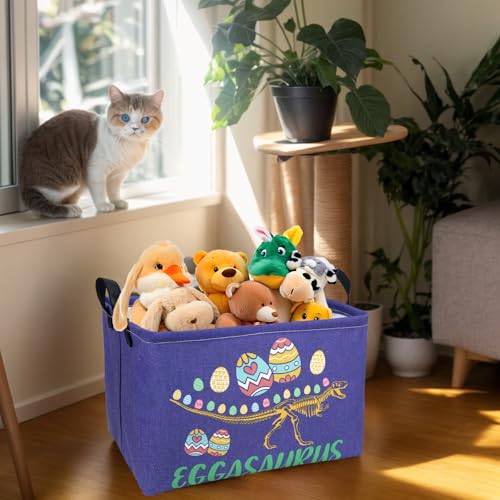 Image of Dinosaur Easter Basket for Kid Large Empty Baby Rectangular Cute Easter Gift Bunny Eggs Decor Storage Basket (Skeleton Dinosaur)