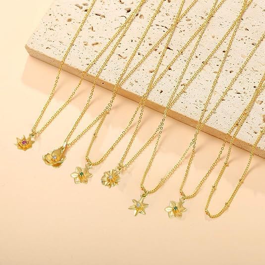 Birth Month Flower Necklace for Women,14K Gold Plated Dainty Flower Pendant Layered Necklace Jewelry Birthday Gift for Women - Image 6