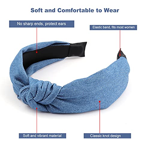 Tobatoba Denim Headbands For Women Knotted Headbands For Women Blue Jean Hair Band Wide Head Bands No Slip Fashion For Women Top Knot Headband Boho Turban Headbands Elastic Headbands For Women Girls #TOP1