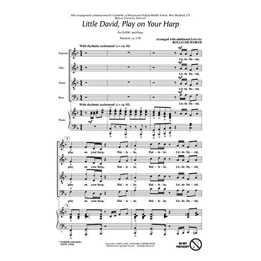 Hal Leonard Little David, Play on Your Harp SATB arranged by Rollo Dilworth
