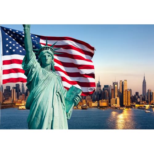 YongFoto Toile de fond pour photographie - 1,5 x 0,9 m - Drapeau américain - Statue de la Liberté - New York City - Photographie - Fête - Nouveau-né - Enfants - Portrait personnel - Vinyle - Accessoires de studio photo
