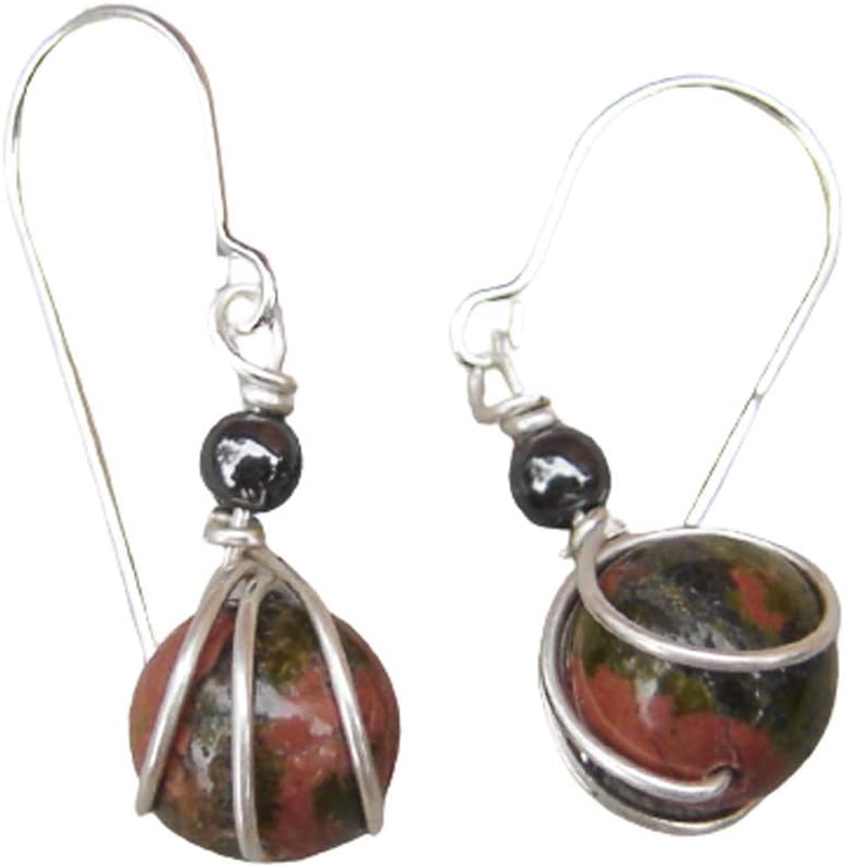 Very Small Unakite Stone Sterling Silver Dangle Earrings Handmade in Oregon USA
