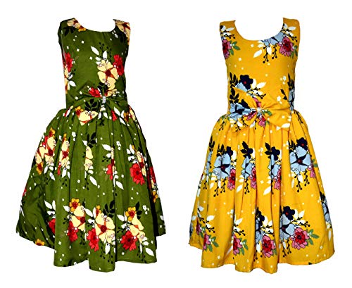 Image of Casual Frock for Baby Girls,Blue Printed and Olive Printed,Pack of 2
