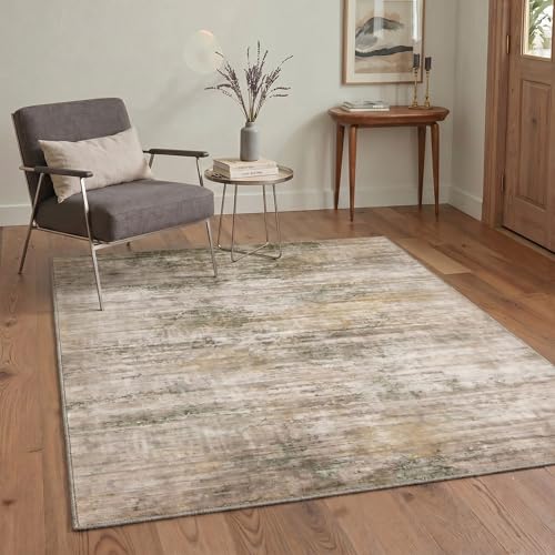 Image of BEIMO Area Rugs 8x10 for Living Room Bedroom, Modern Abstract Machine Washable Rug, Large Soft Low Pile Floor Cover with Non Slip Backing for Dining Room, Dusty Beige Brown