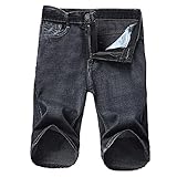 GDJGTA Men's Jeans Shorts Slim Sexy Hole High Street Shorts Pants Casual Loose Jeans Ripped Jeans Skinny Rip Beach Trousers (04 Black, L)