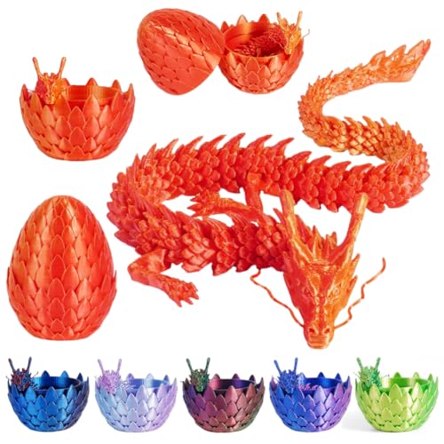 3D Dragon Egg Articulating Gemstone Crystal Dragon Figurine 3D Eggs with Inside Autism Toys Egg Toy for Anxiety Relief Flexible Joints Home Desk Decor Desk Toys Dazzling tri-colour (Laser Red)